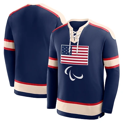 Men's Fanatics Team USA Navy U.S. Paralympics Lace-Up Long Sleeve T-Shirt