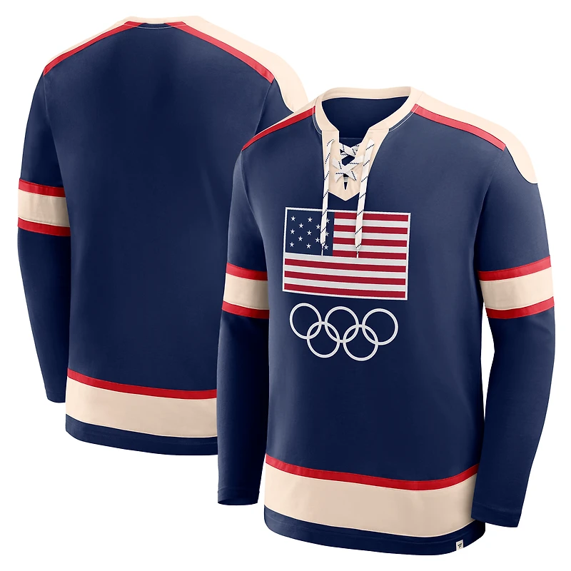 Men's Fanatics  Navy Team USA Lace-Up Long Sleeve T-Shirt