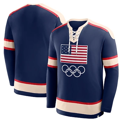 Men's Fanatics  Navy Team USA Lace-Up Long Sleeve T-Shirt