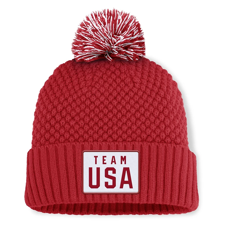 Women's Fanatics Red Team USA Bubble Cuffed Knit Hat with Pom