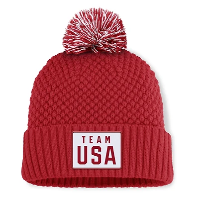 Women's Fanatics Red Team USA Bubble Cuffed Knit Hat with Pom