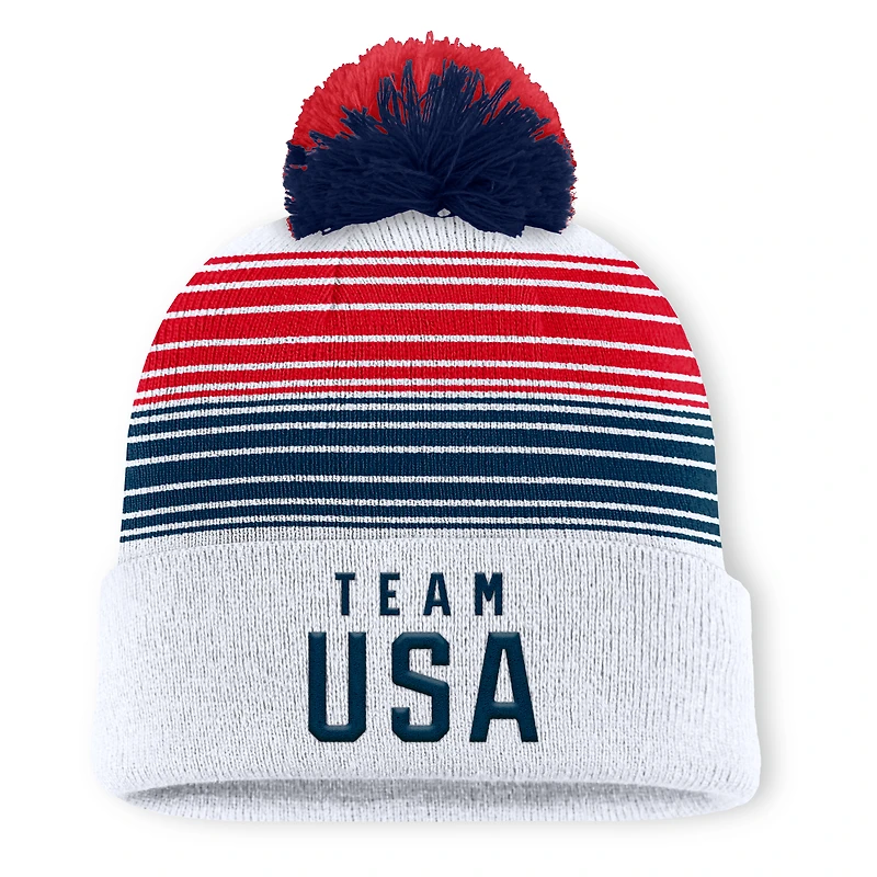 Men's Fanatics White Team USA Medalist Cuffed Knit Hat with Pom