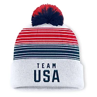 Men's Fanatics White Team USA Medalist Cuffed Knit Hat with Pom
