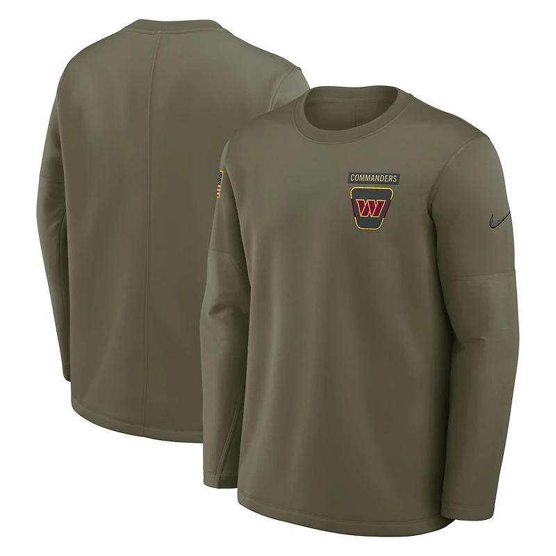 Men's Nike Olive Washington Commanders 2025 Salute to Service Sideline Coaches Therma-FIT Long Sleeve Shirt