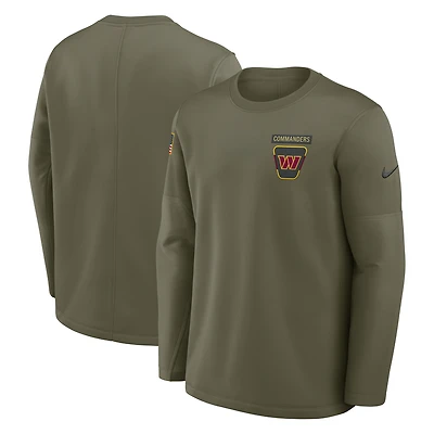 Men's Nike Olive Washington Commanders 2025 Salute to Service Sideline Coaches Therma-FIT Long Sleeve Shirt