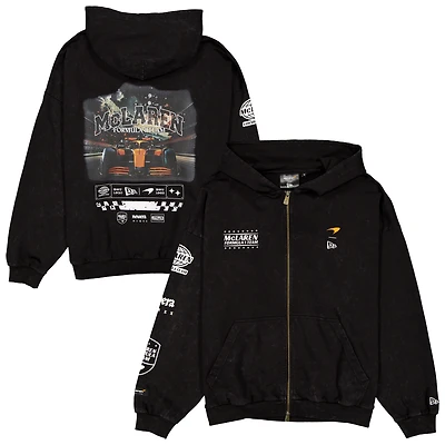 Men's New Era Black McLaren F1 Team Lifestyle Washed Oversized Full-Zip Hoodie