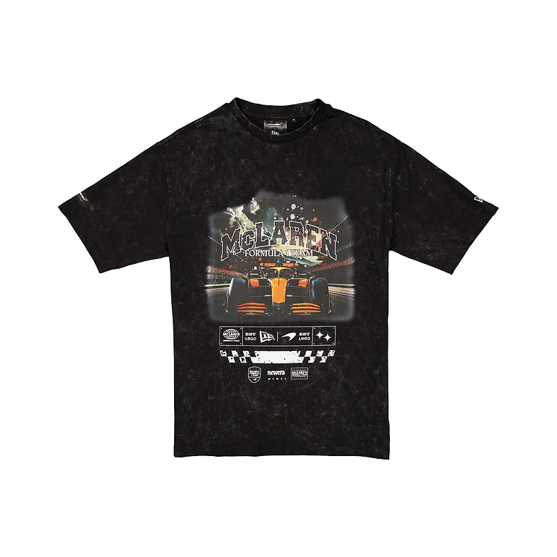 Men's New Era  Black McLaren F1 Team Acid Washed Oversized Graphic T-Shirt