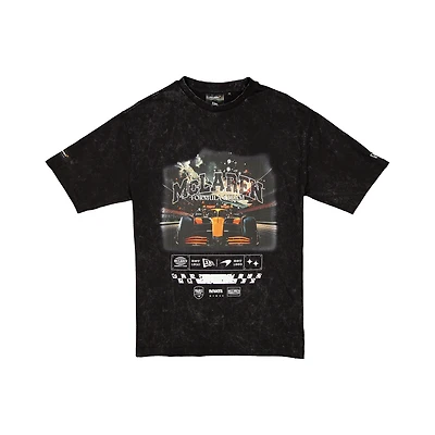 Men's New Era  Black McLaren F1 Team Acid Washed Oversized Graphic T-Shirt