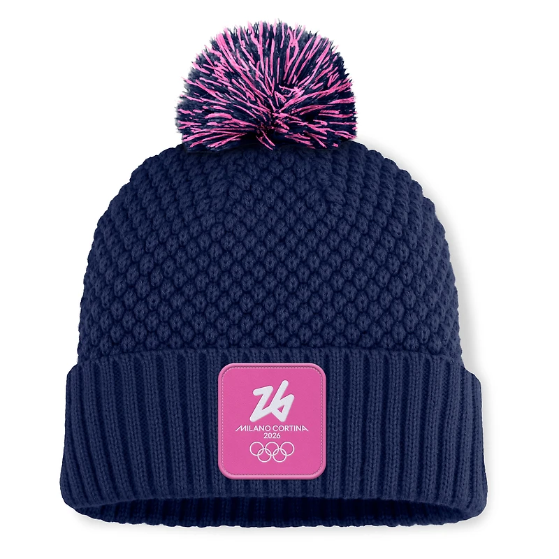 Women's Fanatics Navy Milano Cortina 2026 Winter Olympics Bubble Cuffed Knit Hat with Pom