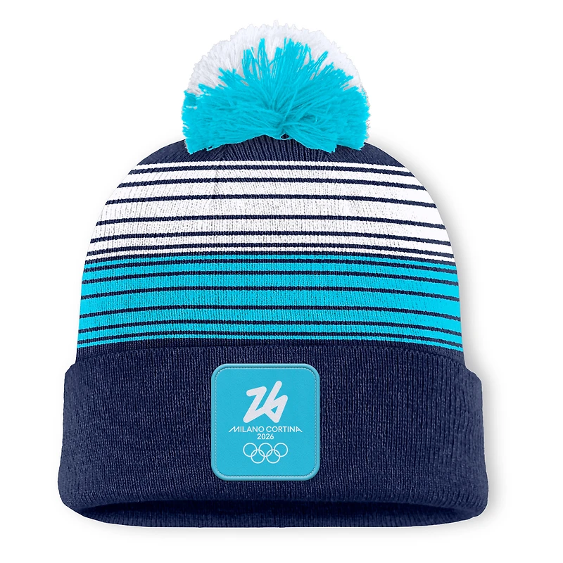 Men's Fanatics Navy/Light Blue Milano Cortina 2026 Winter Olympics Spirit Cuffed Knit Hat with Pom