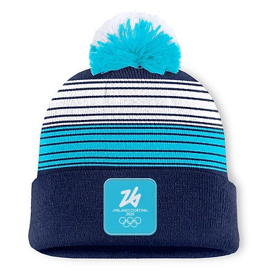 Men's Fanatics Navy/Light Blue Milano Cortina 2026 Winter Olympics Spirit Cuffed Knit Hat with Pom