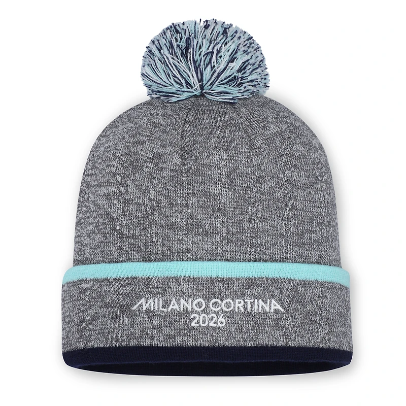 Men's Fanatics Heather Gray Milano Cortina 2026 Meridian Cuffed Knit Hat with Pom