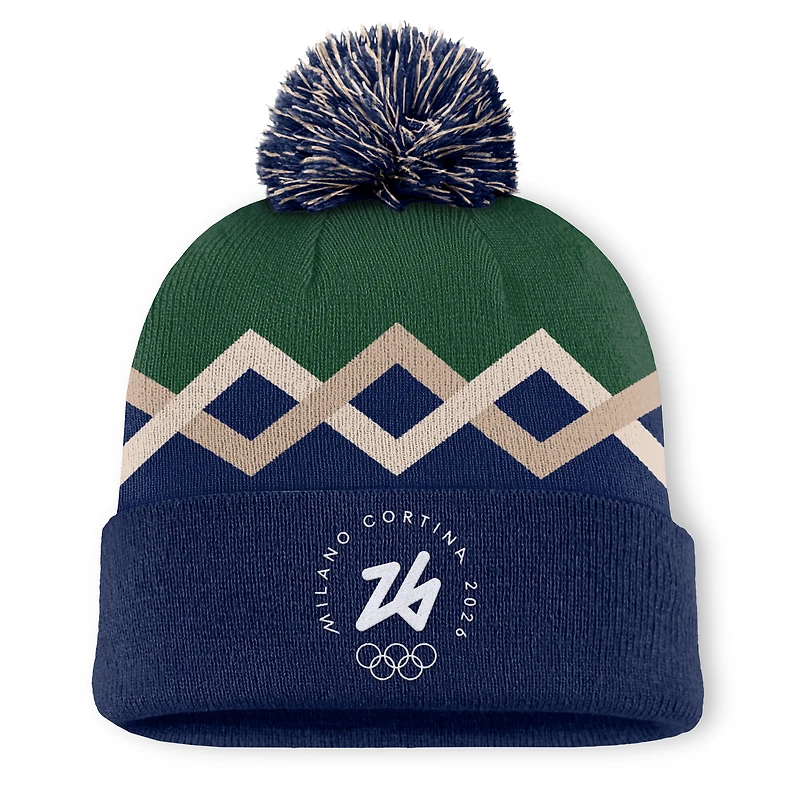 Men's Fanatics Navy/Green Milano Cortina 2026 Winter Olympics Wile Cuffed Knit Hat with Pom