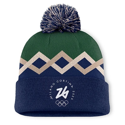 Men's Fanatics Navy/Green Milano Cortina 2026 Winter Olympics Wile Cuffed Knit Hat with Pom