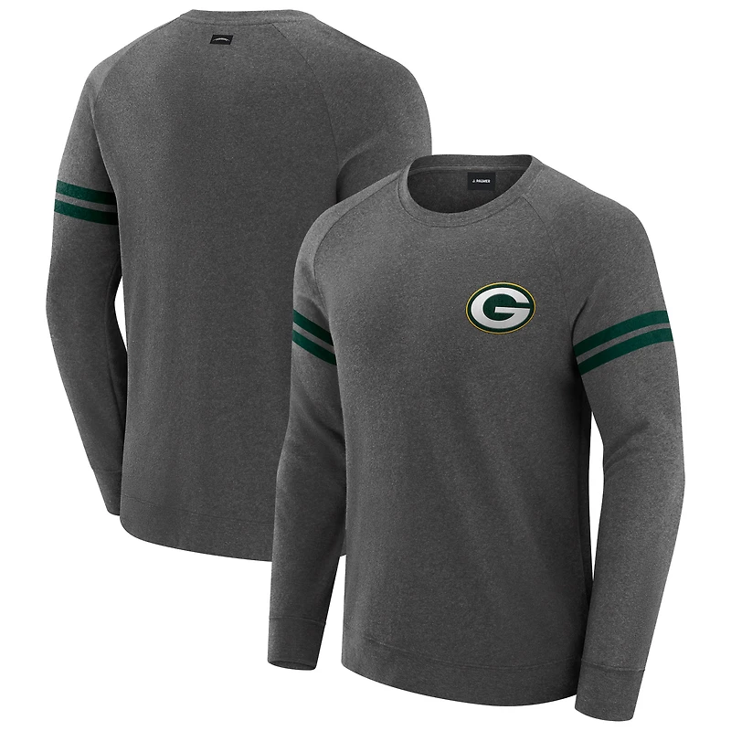Men's J. Palmer Dark Heather Gray Green Bay Packers Players Lounge Raglan Tri-Blend Sweatshirt