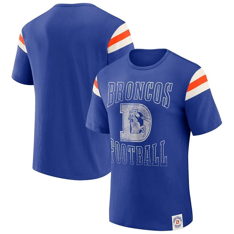 Men's Darius Rucker Collection by Fanatics Royal Denver Broncos Distressed Throwback Shoulder Stripe T-Shirt