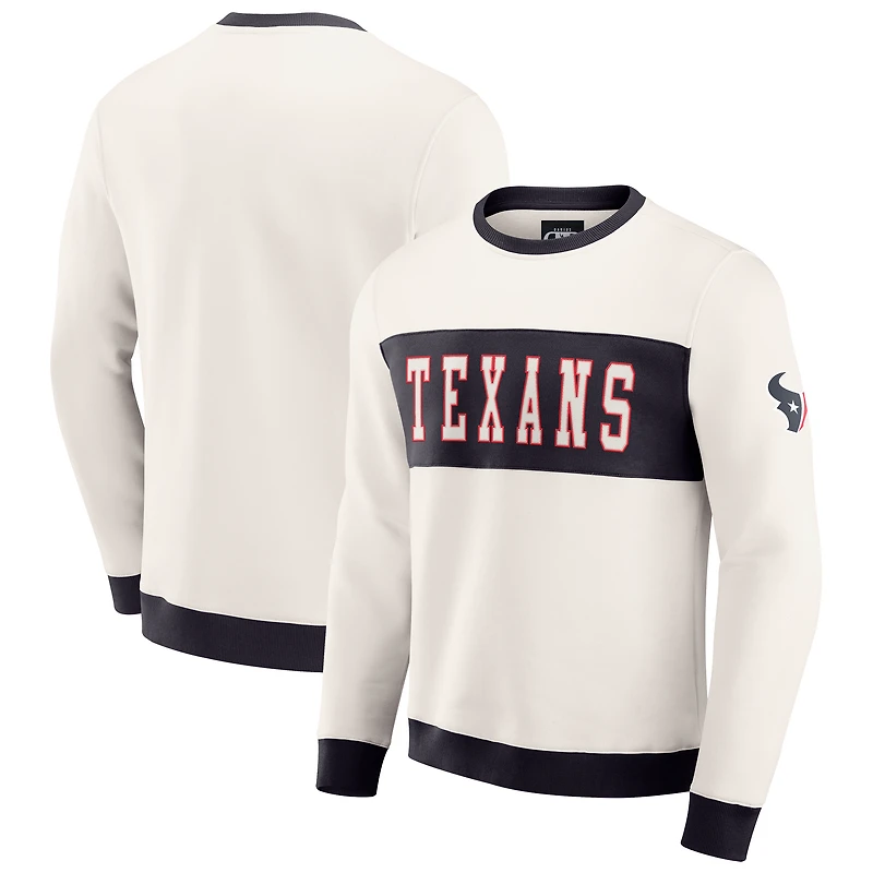 Men's Darius Rucker Collection by Fanatics Cream Houston Texans Colorblock Crewneck Sweatshirt