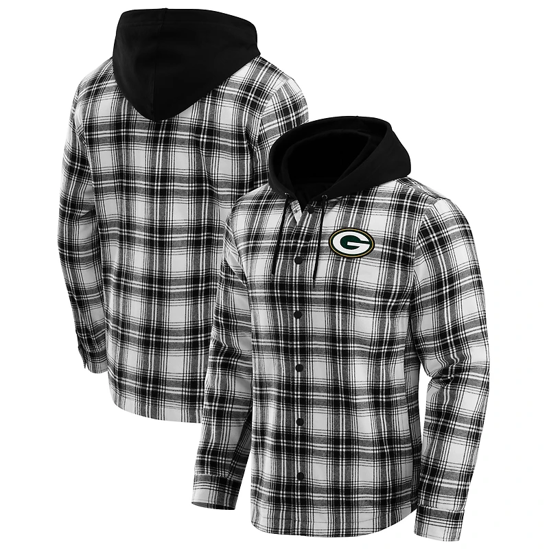 Men's NFL x Darius Rucker Collection by Fanatics Black Green Bay Packers Plaid Flannel Quilted Full-Snap Hooded Shacket