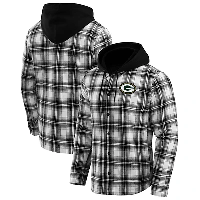 Men's NFL x Darius Rucker Collection by Fanatics Black Green Bay Packers Plaid Flannel Quilted Full-Snap Hooded Shacket