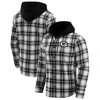 Men's NFL x Darius Rucker Collection by Fanatics Black Green Bay Packers Plaid Flannel Quilted Full-Snap Hooded Shacket
