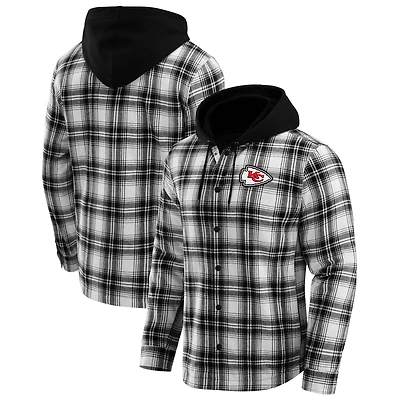 Men's NFL x Darius Rucker Collection by Fanatics Black Kansas City Chiefs Plaid Flannel Quilted Full-Snap Hooded Shacket