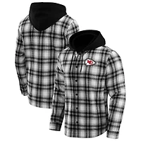 Men's NFL x Darius Rucker Collection by Fanatics Black Kansas City Chiefs Plaid Flannel Quilted Full-Snap Hooded Shacket