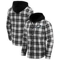 Men's NFL x Darius Rucker Collection by Fanatics Black Philadelphia Eagles Plaid Flannel Quilted Full-Snap Hooded Shacket