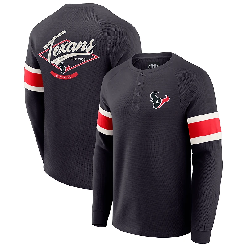 Men's Darius Rucker Collection by Fanatics Navy Houston Texans Waffle-Knit Raglan Long Sleeve Henley T-Shirt