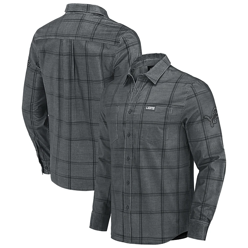 Men's Darius Rucker Collection by Fanatics Gray Detroit Lions Micro Corduroy Plaid Button Up Shirt