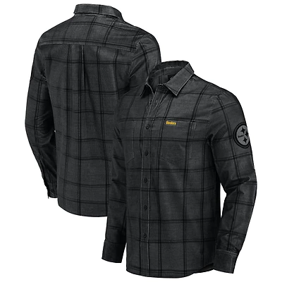 Men's Darius Rucker Collection by Fanatics Black Pittsburgh Steelers Micro Corduroy Plaid Button Up Shirt