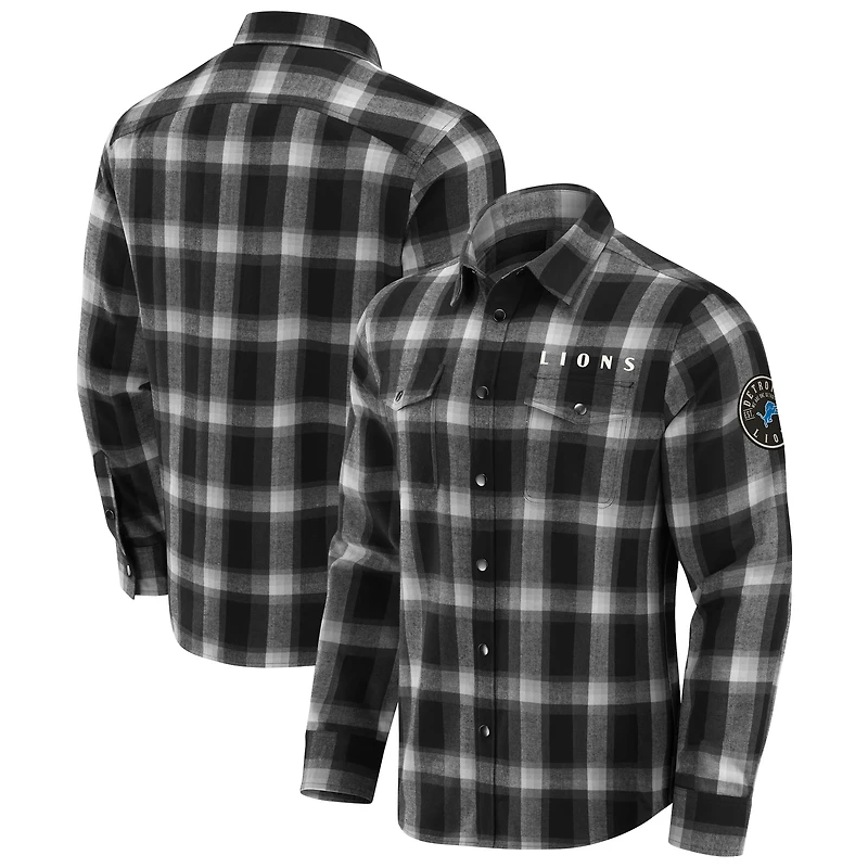 Men's Darius Rucker Collection by Fanatics Black Detroit Lions Flannel Plaid Full-Snap Shirt