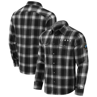 Men's Darius Rucker Collection by Fanatics Black Detroit Lions Flannel Plaid Full-Snap Shirt