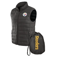 Men's NFL x Darius Rucker Collection by Fanatics Black Pittsburgh Steelers Packable Full-Zip Vest with Travel Bag