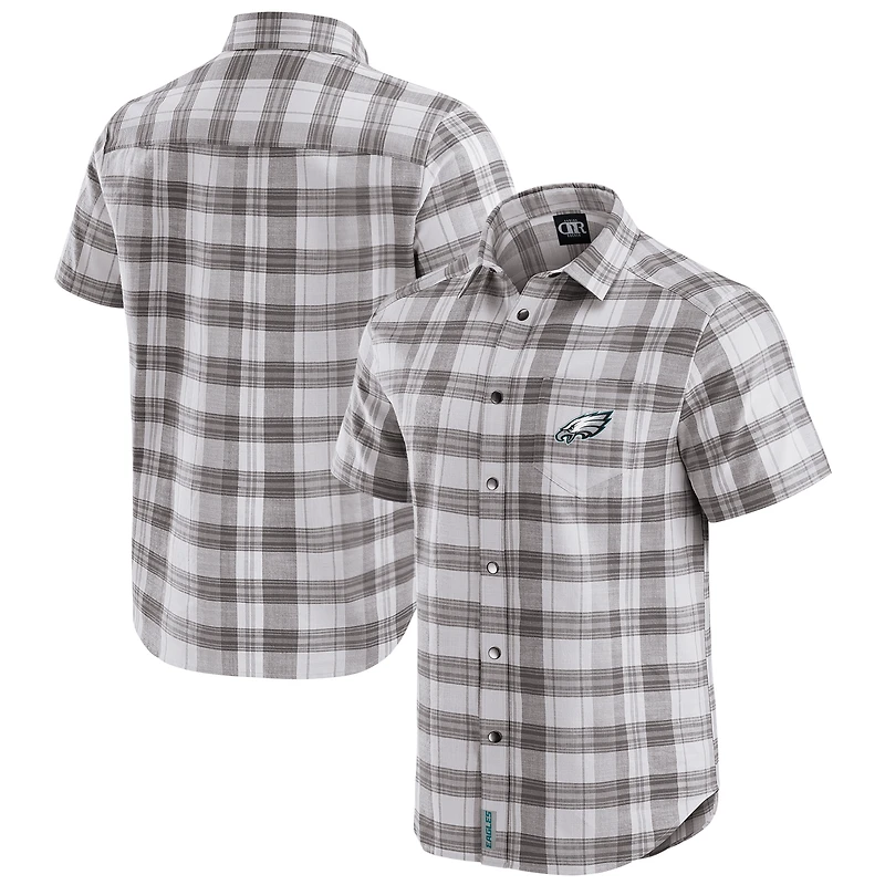 Men's Darius Rucker Collection by Fanatics Gray Philadelphia Eagles Team Plaid Short Sleeve Full-Snap Shirt