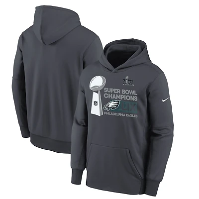 Youth Nike  Anthracite Philadelphia Eagles Super Bowl LIX Champions Locker Room Trophy Collection Fleece Pullover Hoodie