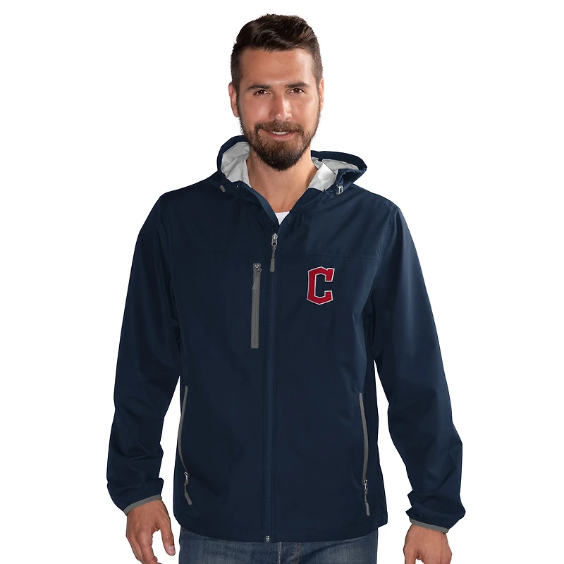 Men's G-III Sports by Carl Banks Navy Cleveland Guardians Double Play Hooded Lightweight Full-Zip Jacket