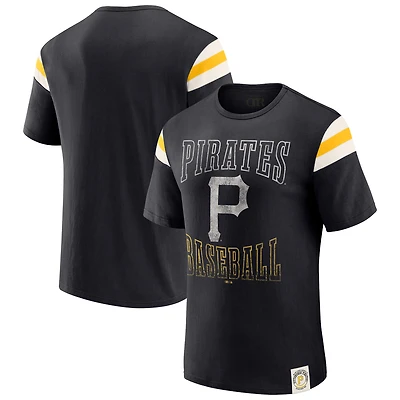 Men's Darius Rucker Collection by Fanatics Black Pittsburgh Pirates Distressed Sleeve Stripe T-Shirt