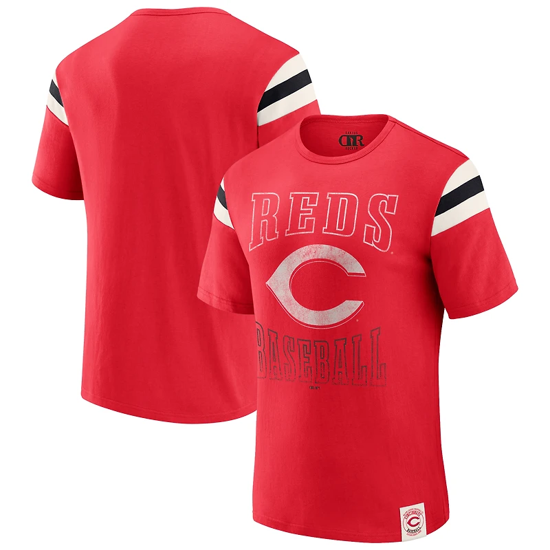 Men's Darius Rucker Collection by Fanatics Red Cincinnati Reds Distressed Sleeve Stripe T-Shirt