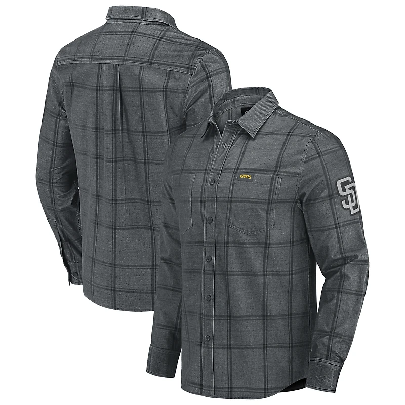Men's Darius Rucker Collection by Fanatics Gray San Diego Padres Thin Wale Corduroy Plaid Button Up Shirt