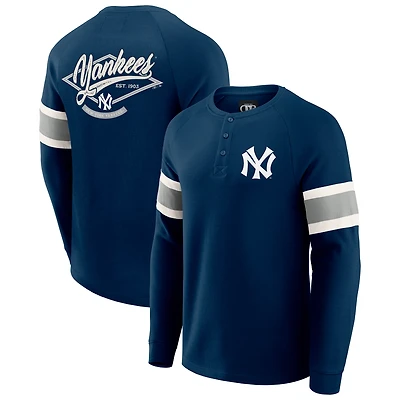 Men's Darius Rucker Collection by Fanatics Navy New York Yankees Waffle-Knit Raglan Long Sleeve Henley T-Shirt