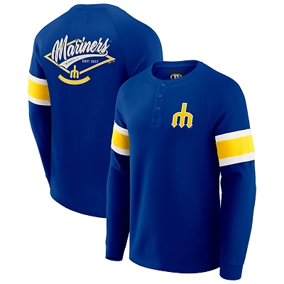 Men's Darius Rucker Collection by Fanatics Royal Seattle Mariners Waffle-Knit Raglan Long Sleeve Henley T-Shirt