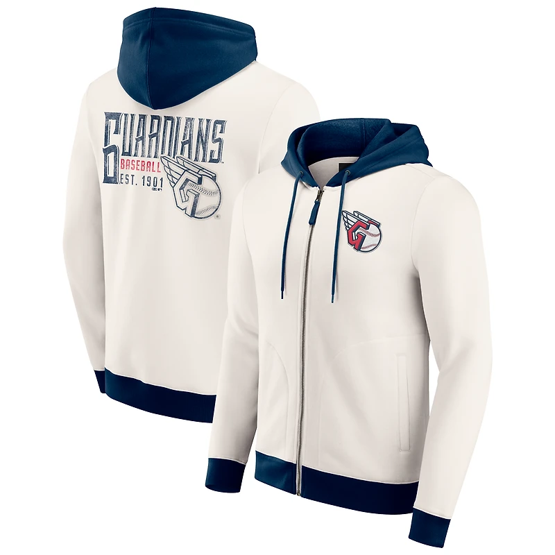 Men's Darius Rucker Collection by Fanatics Cream Cleveland Guardians Polar Fleece Full-Zip Hoodie