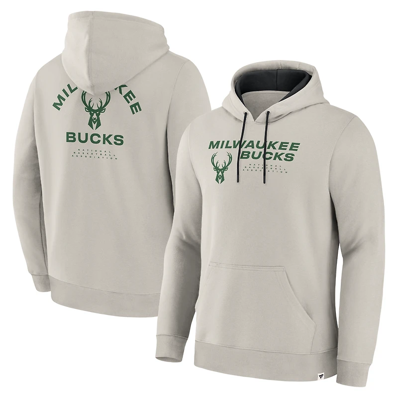 Men's Fanatics Cream Milwaukee Bucks Crossover Collection Blocked Shot Premium Pullover Hoodie