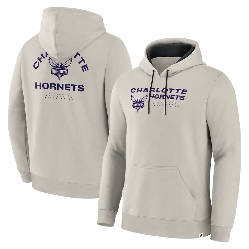 Men's Fanatics Cream Charlotte Hornets Crossover Collection Blocked Shot Premium Pullover Hoodie