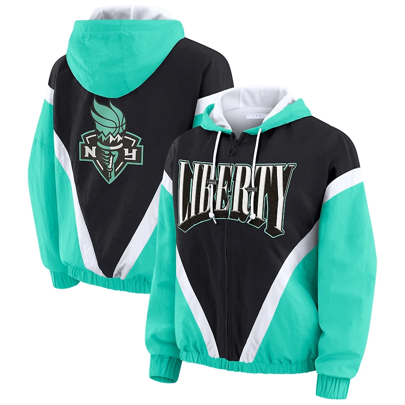 Women's WEAR by Erin Andrews Mint/Black New York Liberty Colorblock Full-Zip Hoodie Windbreaker Jacket