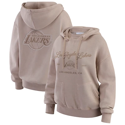 Women's WEAR by Erin Andrews Tan Los Angeles Lakers Washed Pullover Crewdie