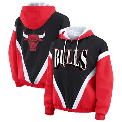 Women's WEAR by Erin Andrews  Black/Red Chicago Bulls Color-Block Full-Zip Windbreaker