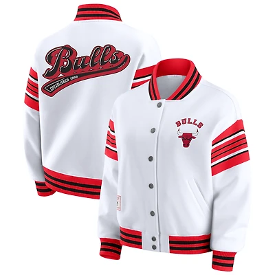Women's WEAR by Erin Andrews  White Chicago Bulls Snap Front Fleece Sweatshirt