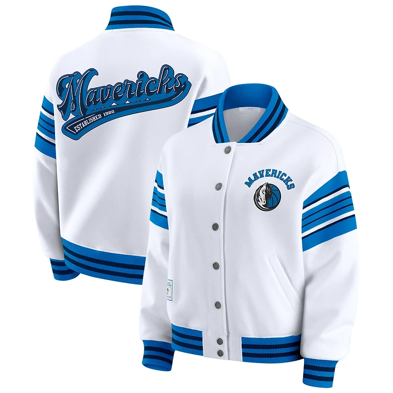 Women's WEAR by Erin Andrews  White Dallas Mavericks Snap Front Fleece Sweatshirt