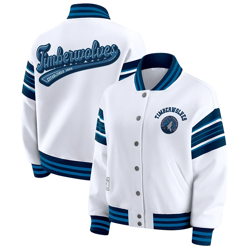 Women's WEAR by Erin Andrews  White Minnesota Timberwolves Snap Front Fleece Sweatshirt
